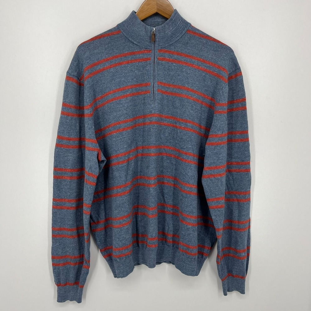 Johnnie-O Sweatshirt Men's Size XL Blue 1/4 Zip Pullover Striped Cotton